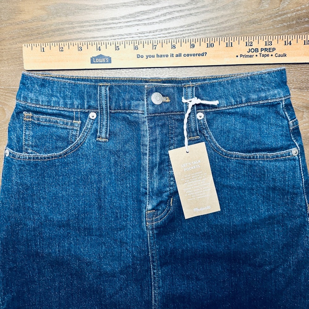 Madewell High Rise Denim Skirt Raw Hem BNWT Blue Size 26 - Picture 2 of 8
